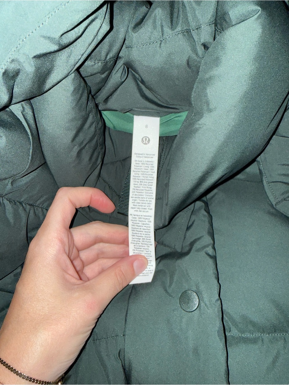 Lululemon Wunder Puff 600-Down-Fill Vest Size 8 in Green - Picture 5 of 6